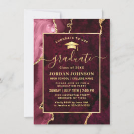 Invitación Modern Golden Burgundy Marble Graduation Party 