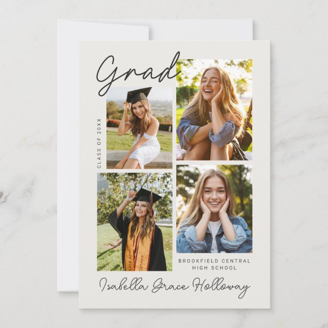 Invitación Modern Grad Announcement  With Multiple Photos (Anverso)