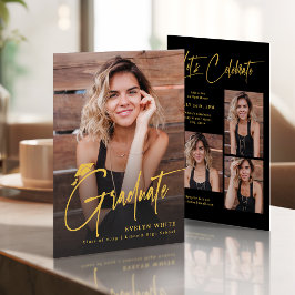 Invitación Modern Grad Cap Script Photo Simple Graduation