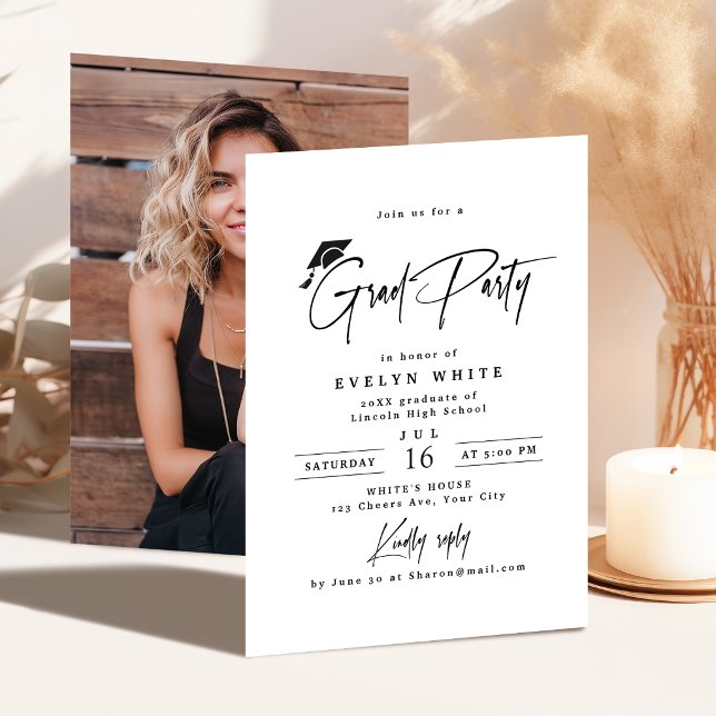 Invitación Modern Grad Cap Signature Script Simple Graduation (Modern Grad Cap Signature Script Simple Graduation Invitation)
