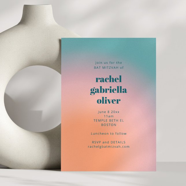 Invitación Modern Gradient Teal Pink Bat Mitzvah Bold (Subido por el creador)