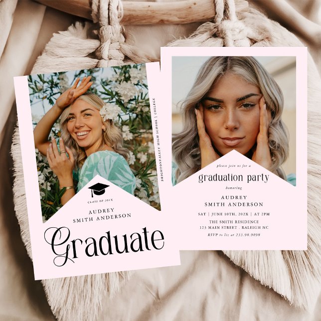 Invitación Modern Graduate Photo Graduation Party Ribbon Pink (Subido por el creador)