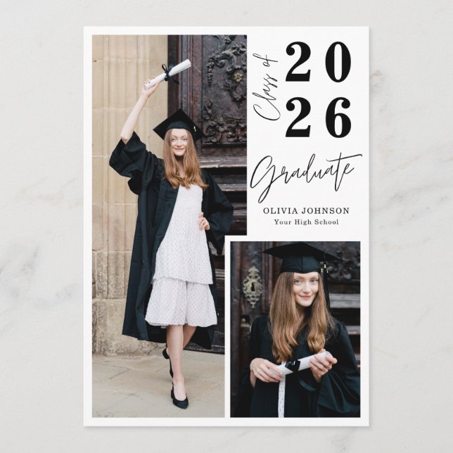 Invitación Modern Graduate Script 3 Photo Graduation Party (Anverso)