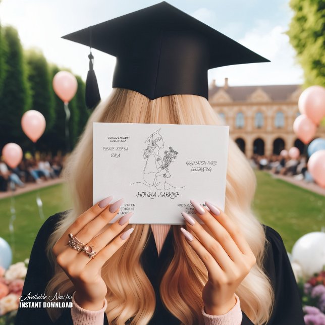 Invitación Modern Graduation Black & white line art graduate  (Subido por el creador)