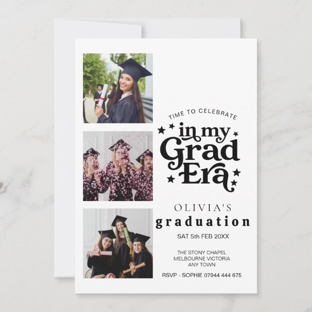 Invitación Modern Graduation Party Invitation with Photos (Anverso)
