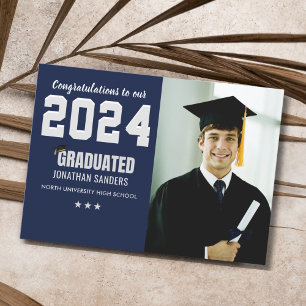 Invitación Modern Graduation Party with 1 Photo in Blue