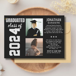 Invitación Modern Graduation Party with 2 Photos in Black