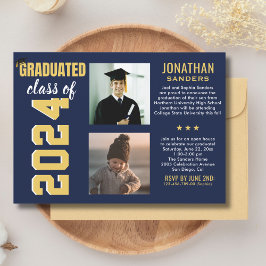 Invitación Modern Graduation Party with 2 Photos in Blue