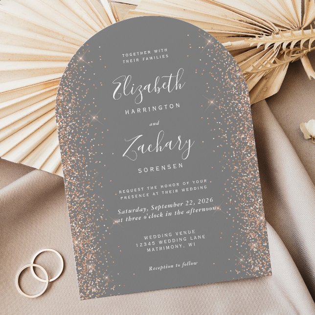 Invitación Modern Gray Peach Glitter Arch Wedding (Subido por el creador)