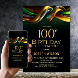 Invitación Modern Green and Gold 100th Birthday Party
