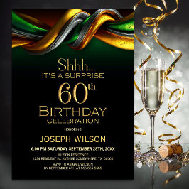 Invitación Modern Green and Gold Surprise 60th Birthday Party