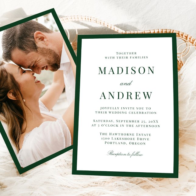 Invitación Modern Green Border Photo Wedding (Subido por el creador)