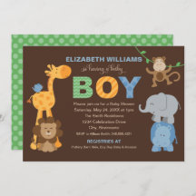 Modern Green Brown Jungle Animals Boy Baby Shower