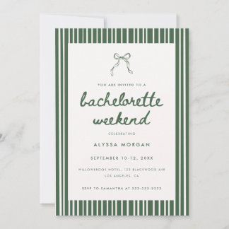 Invitación Modern Green Coquette Bow Bachelorette Weekend