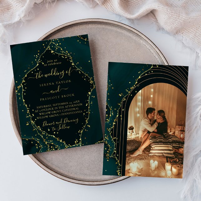 Invitación Modern Green Emerald Minimal Calligraphy Boda I (Subido por el creador)