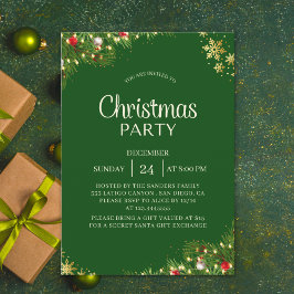 Invitación Modern Green & Gold Christmas Party Invitation