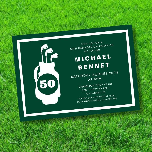 Invitación Modern Green Golf 50th Birthday (Modern Green Golf 50th Birthday Invitation)