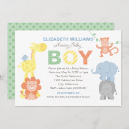 Invitación Modern Green Jungle Animals Boy Baby Shower