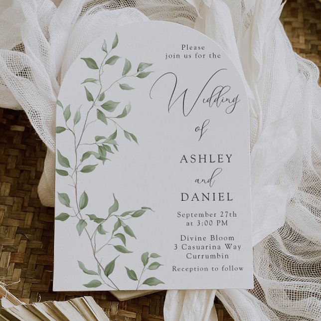 Invitación Modern Green Leaves Elegant Wedding (Subido por el creador)
