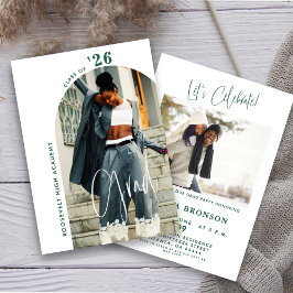 Invitación Modern Green Script Photo 2024 Minimal Grad Fiesta