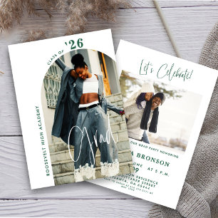 Invitación Modern Green Script Photo 2024 Minimal Grad Fiesta