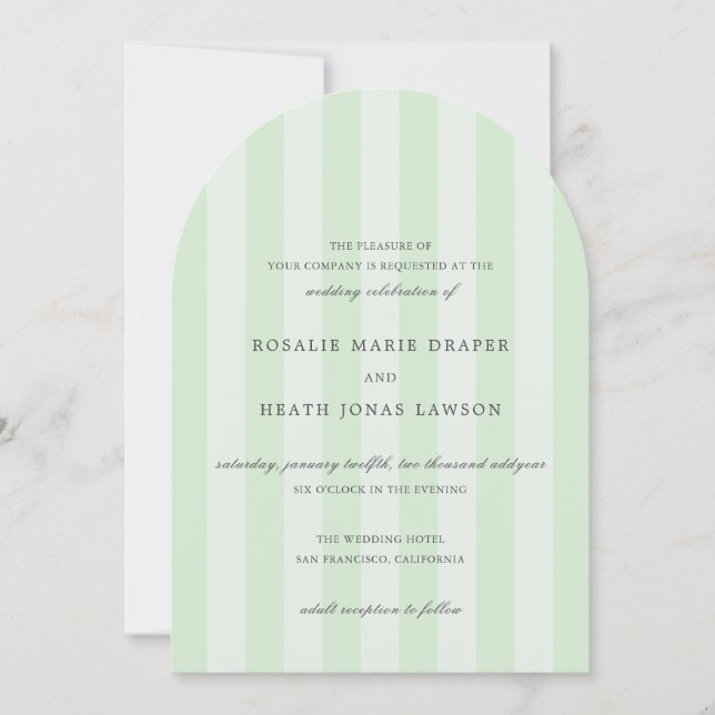 Invitación Modern Green Stripes Elegant Wedding (Anverso)