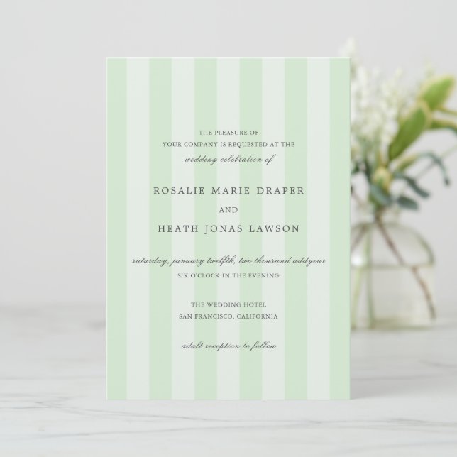 Invitación Modern Green Stripes Elegant Wedding (Anverso de pie)