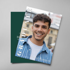 Invitación Modern Green Vertical Name Graduation Photo Card