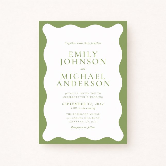 Invitación Modern Green Wavy Frame Wedding Invitation (Subido por el creador)