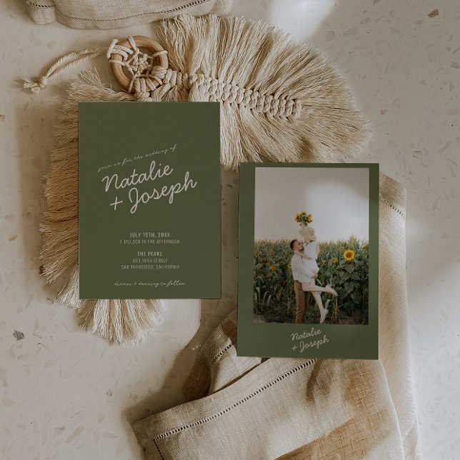 Invitación Modern Green Whimsical Summer Photo Wedding (Subido por el creador)