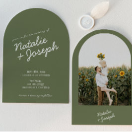 Invitación Modern Green Whimsical Summer Photo Wedding Arched