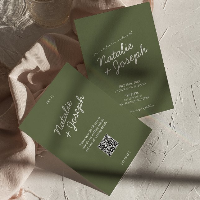 Invitación Modern Green Whimsical Summer QR Code Wedding (Subido por el creador)