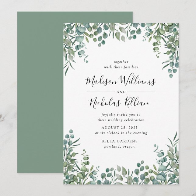 Invitación Modern Greenery | Marco Botánico Boda (Anverso / Reverso)