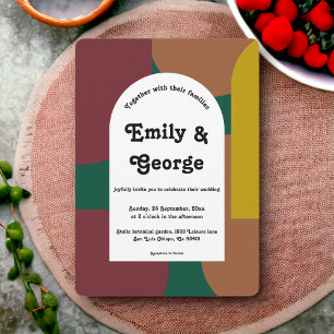 Invitación Modern Groovy Retro Colorido Resumen Boda de Arte