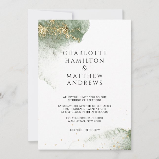 Invitación Modern Grün Gold ( Imitat) Watercolour Kleckse (Anverso)