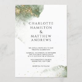 Invitación Modern Grün Gold ( Imitat) Watercolour Kleckse