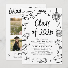 Invitación Modern Hand Drawn Class of 2026 Graduation Party