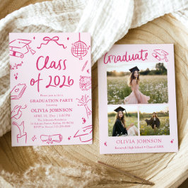 Invitación Modern Hand Drawn Class of 2026 Graduation Party