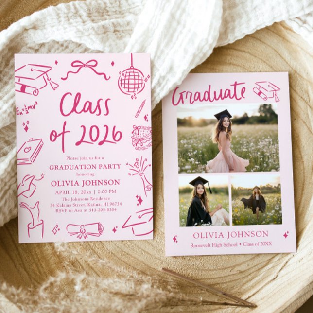 Invitación Modern Hand Drawn Class of 2026 Graduation Party (Modern Hand Drawn Class of 2026 Graduation Party Invitation)