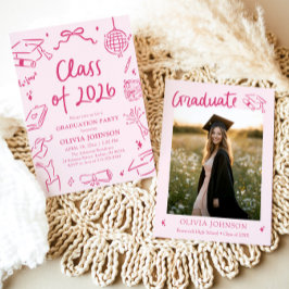 Invitación Modern Hand Drawn Class of 2026 Graduation Party