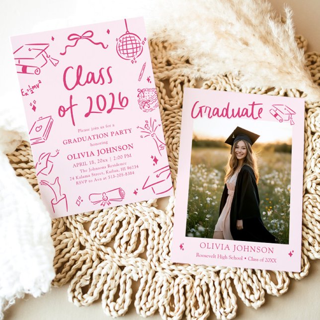 Invitación Modern Hand Drawn Class of 2026 Graduation Party (Modern Hand Drawn Class of 2026 Graduation Party Invitation)