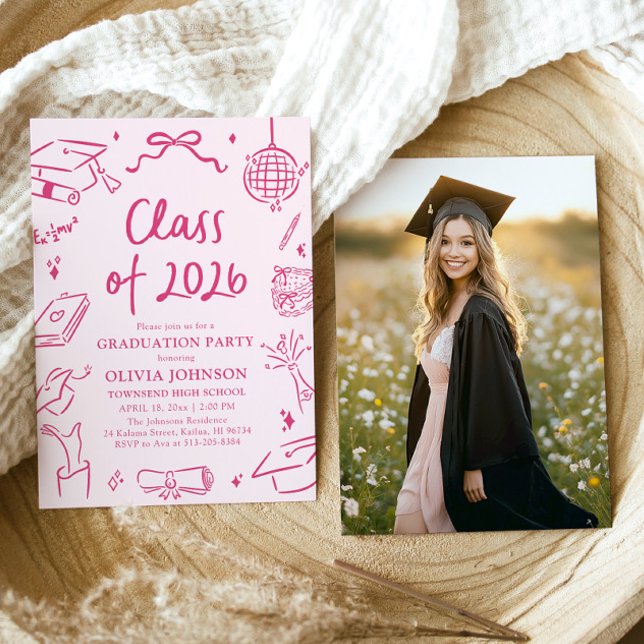 Invitación Modern Hand Drawn Class of 2026 Graduation Party (Modern Hand Drawn Class of 2026 Graduation Party Invitation)