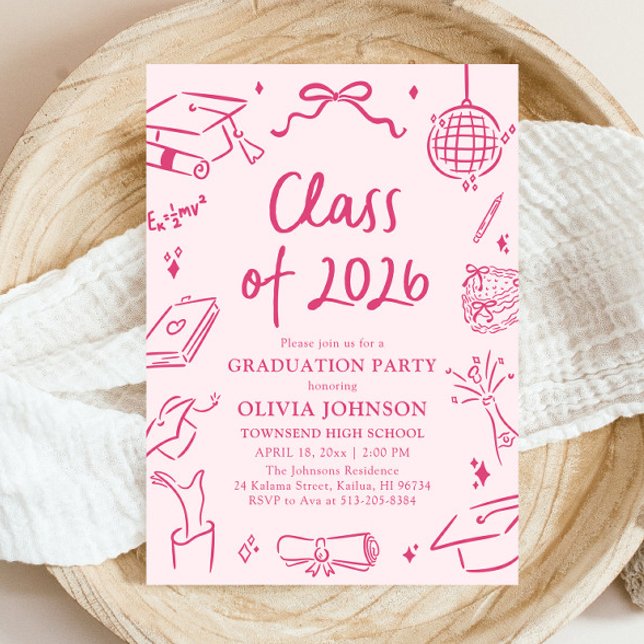 Invitación Modern Hand Drawn Class of 2026 Graduation Party (Modern Hand Drawn Class of 2026 Graduation Party Invitation)