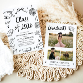 Invitación Modern Hand Drawn Class of 2026 Graduation Party