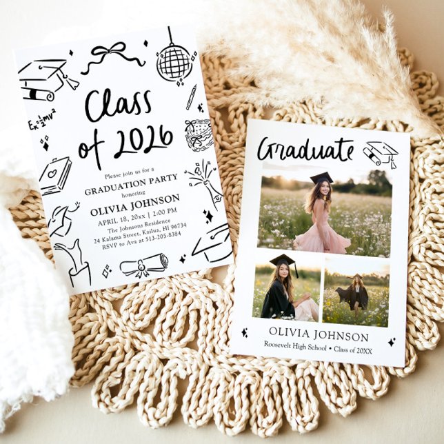 Invitación Modern Hand Drawn Class of 2026 Graduation Party (Modern Hand Drawn Class of 2026 Graduation Party Invitation)