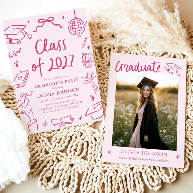 Invitación Modern Hand Drawn Class of 2027 Graduation Party (Modern Hand Drawn Class of 2027 Graduation Party Invitation)