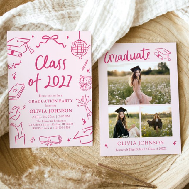 Invitación Modern Hand Drawn Class of 2027 Graduation Party (Modern Hand Drawn Class of 2027 Graduation Party Invitation)