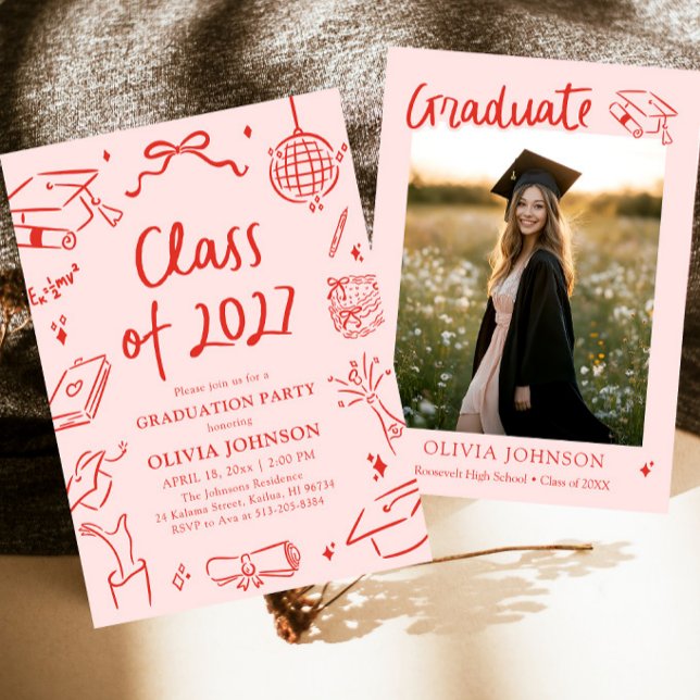 Invitación Modern Hand Drawn Class of 2027 Graduation Party (Modern Hand Drawn Class of 2027 Graduation Party Invitation)
