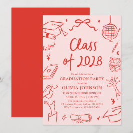 Invitación Modern Hand Drawn Class of 2028 Graduation Party
