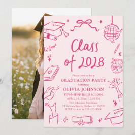 Invitación Modern Hand Drawn Class of 2028 Graduation Party